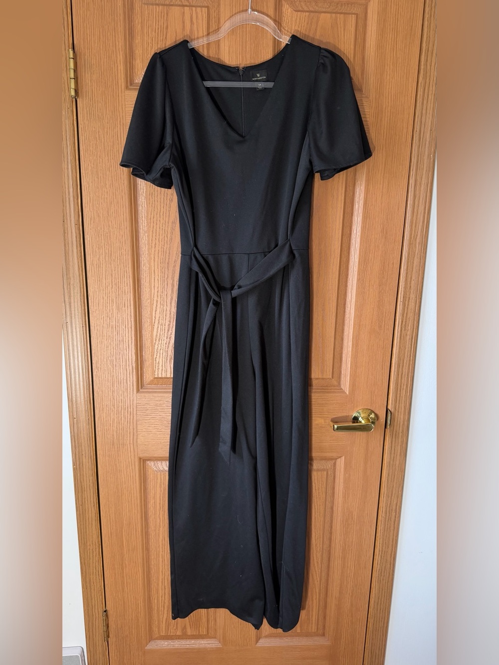 Worthington Black V-Neck Tie-Waist Jumpsuit